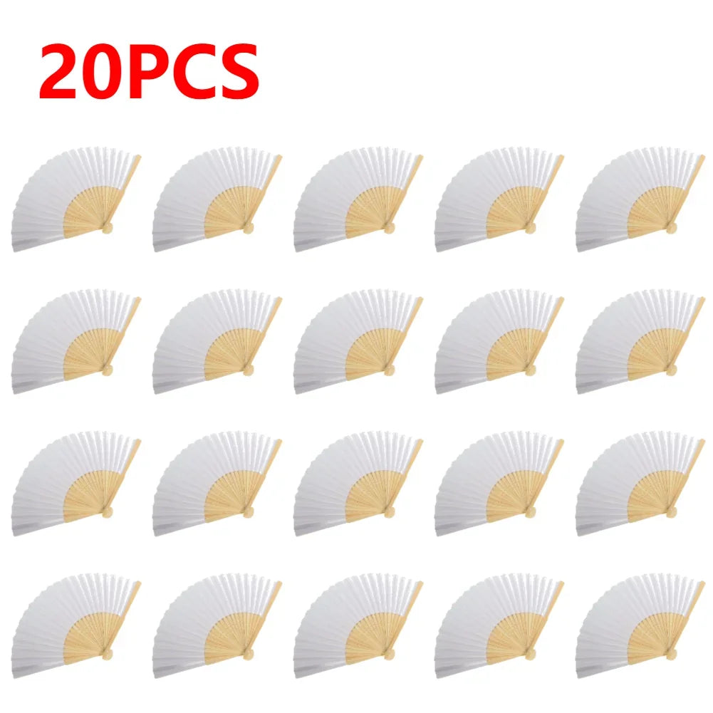 Kreativer weißer Bambus-Papier-Faltfächer – DIY, Hochzeit - Geschenkideen, 1-50 Stück