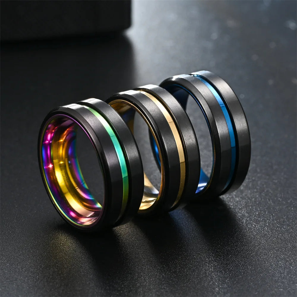 Fashio Männer Ringe Schwarz Titan Edelstahl Ringe Für Männer Frauen Ziegel Muster Finish Abgeschrägte Kante Hochzeit Ring Partei Schmuck