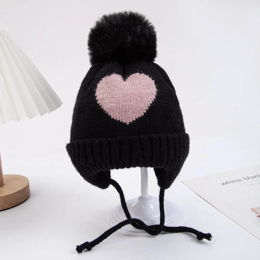 Gestrickte Baby Mütze mit Pompom für 0-3 Jahre unisex Herbst Winter