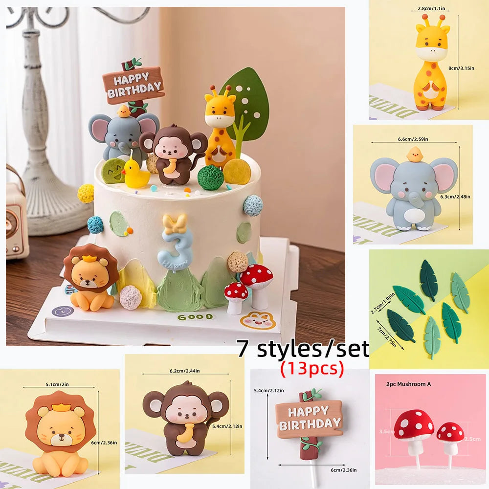 Bunte Kuchendekoration mit Dschungeltieren für Kinderpartys