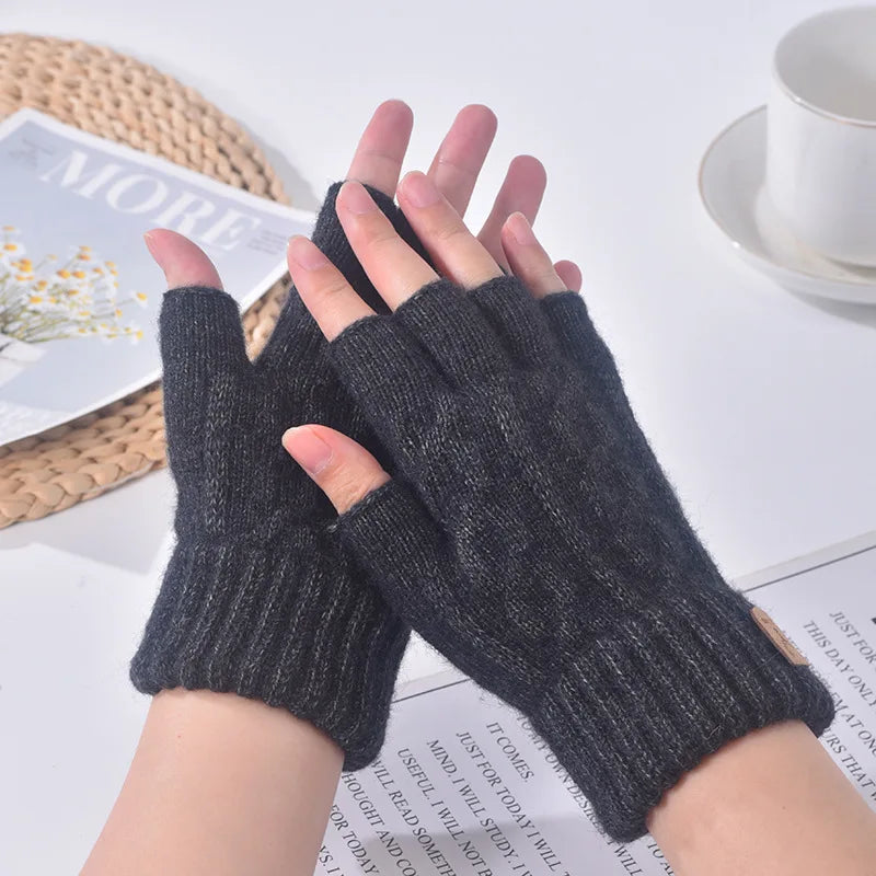 Winter Halbfinger Handschuhe Strick Thermo Warm Dehnbar Unisex