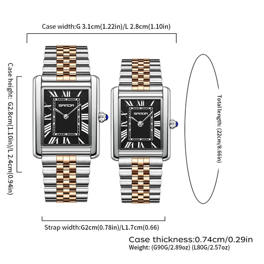 Elegante Wasserdichte Quarzuhr mit Edelstahlarmband für Paare