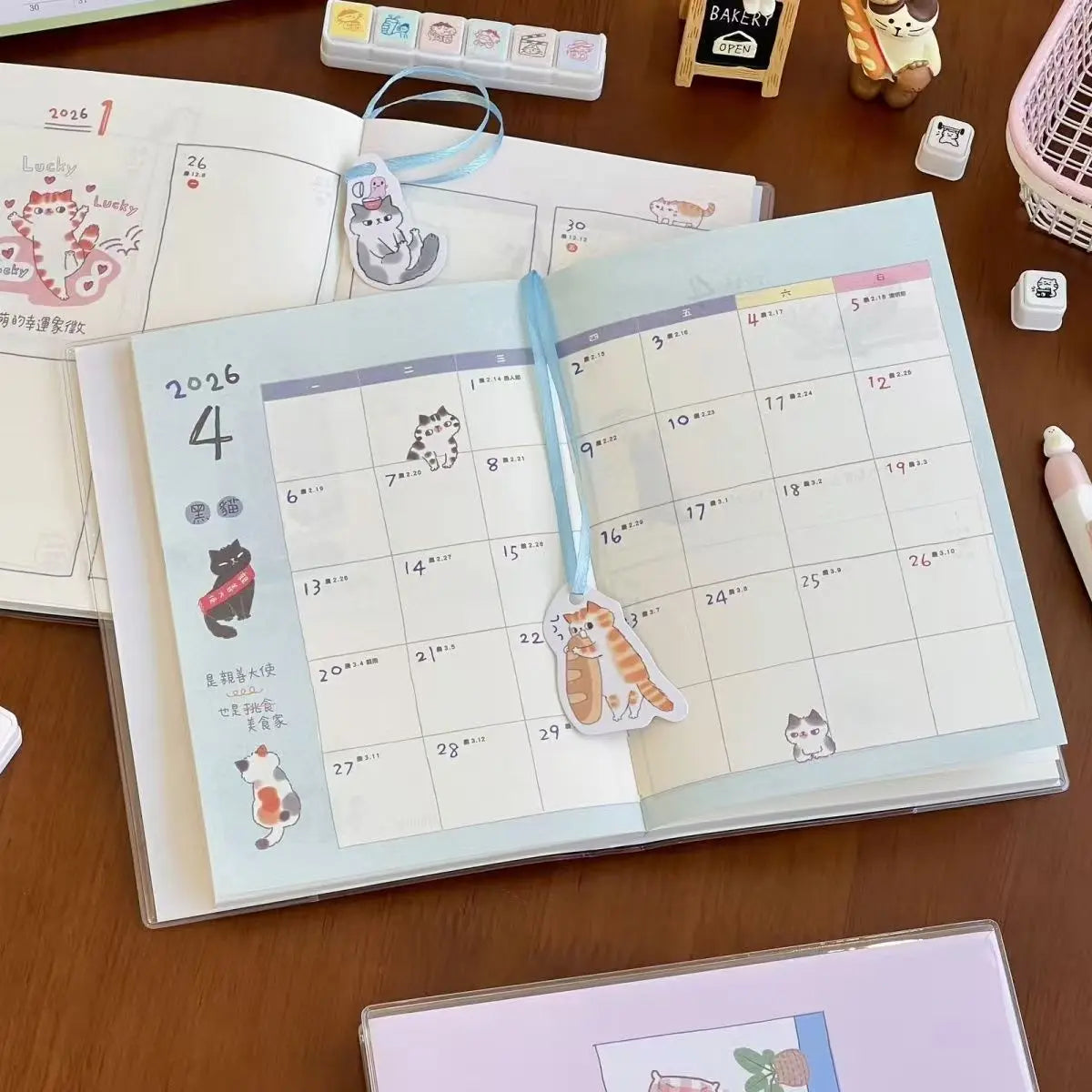 Katzenplaner 2026 B6 Notizbuch – Kawaii Studentenplaner mit farbigen Seiten-Yabubest - Home & More