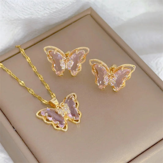 Schmetterling Schmuck Set für Damen – Halskette & Ohrringe aus Edelstahl