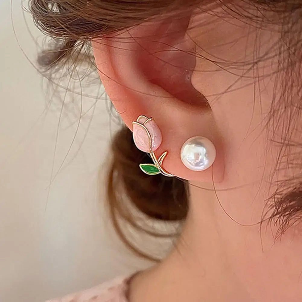 Elegantes Schmuckset mit rosa Tulpenanhänger für Damen