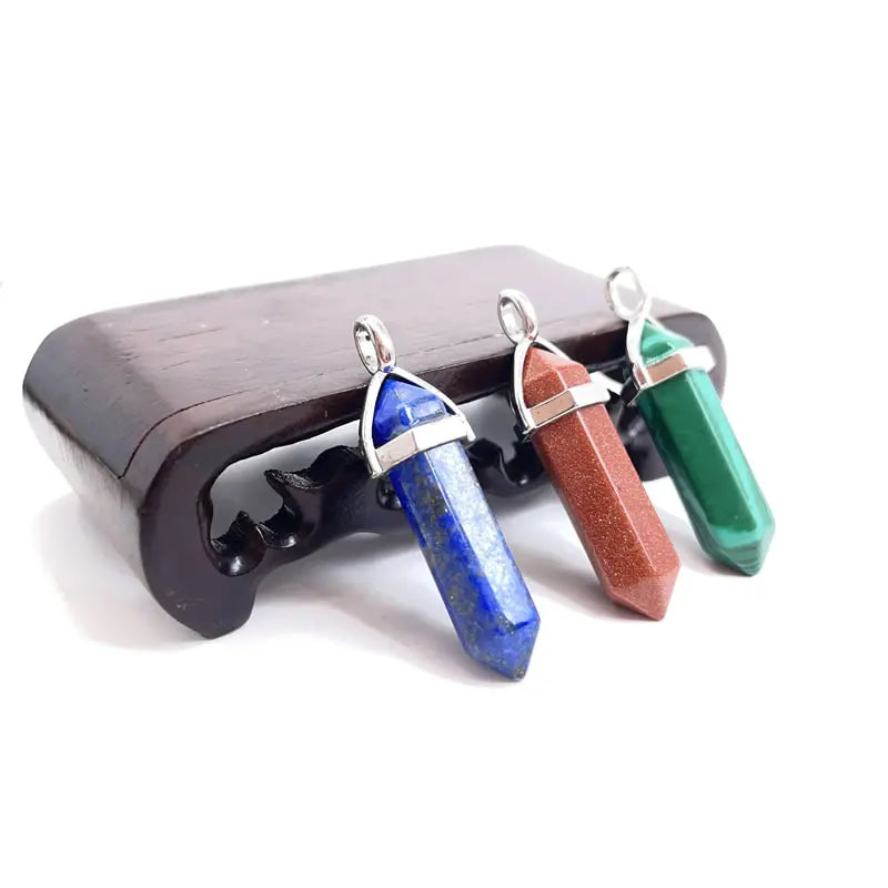 Naturstein Sechseck Stabanhänger – DIY Schmuck, Amethyst, Tigerauge Mix
