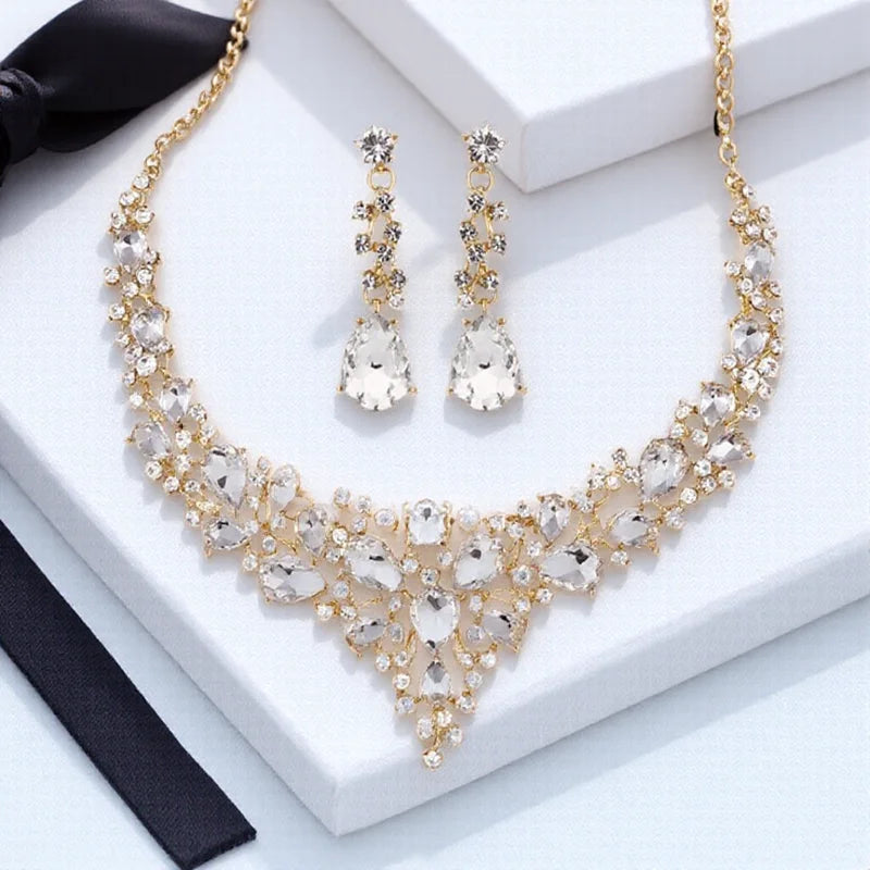Elegantes Braut Schmuckset mit Kristall Strass Halskette und Ohrringen Tropfenform-Yabubest - Home & More
