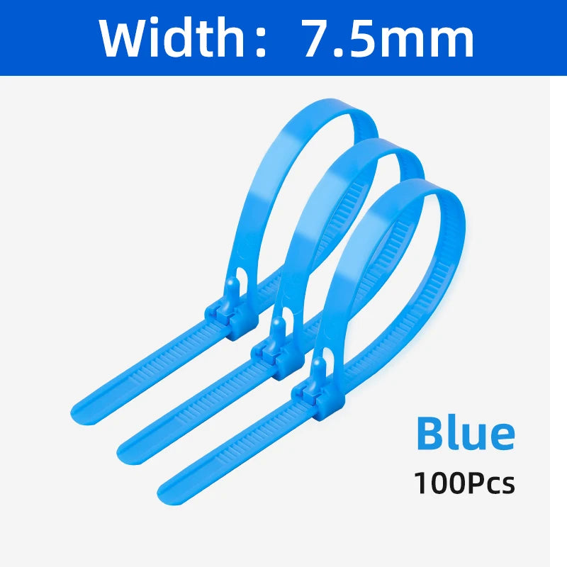 100x wiederverwendbare Nylon Kabelbinder schwarz 8x150-450 mm lösbar