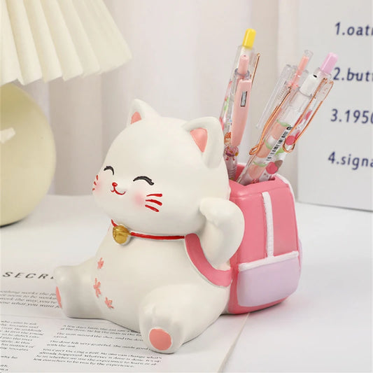 Niedlicher Katzen Stifthalter Harz Desktop Organizer für Schule Büro