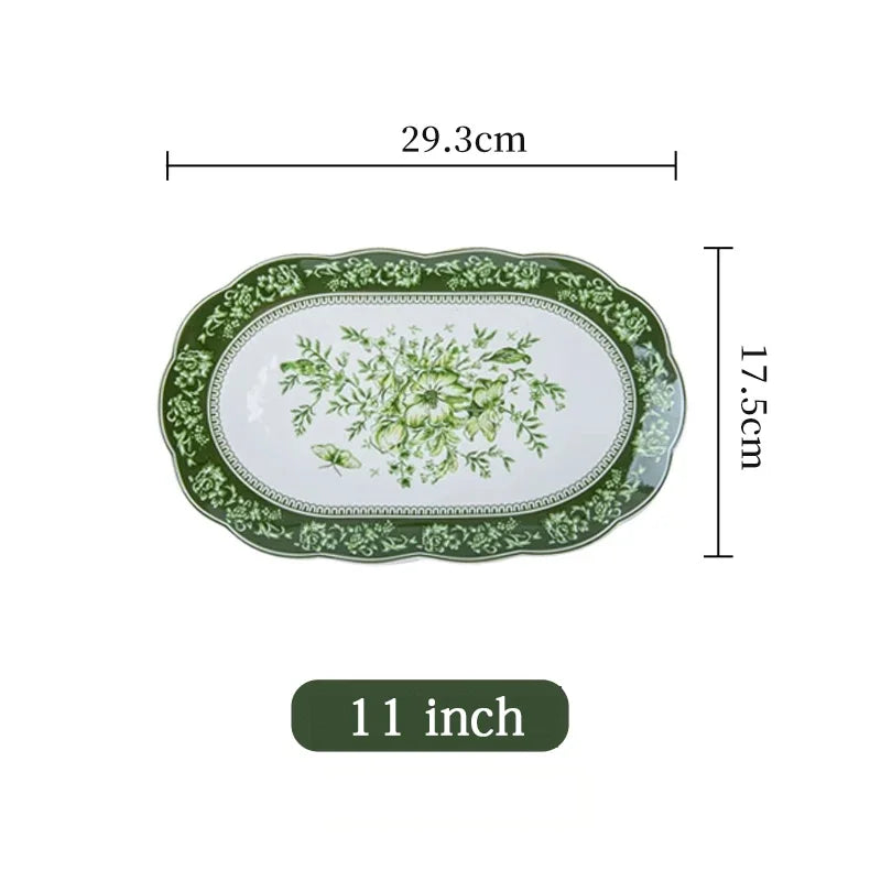 Retro Keramikgeschirr Set mit grünem Essteller und Suppenschüssel