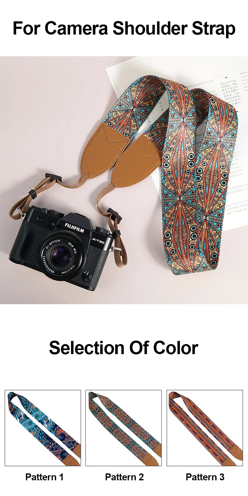 Breiter verstellbarer Ethno Kameragurt für sicheren Schulterhalt