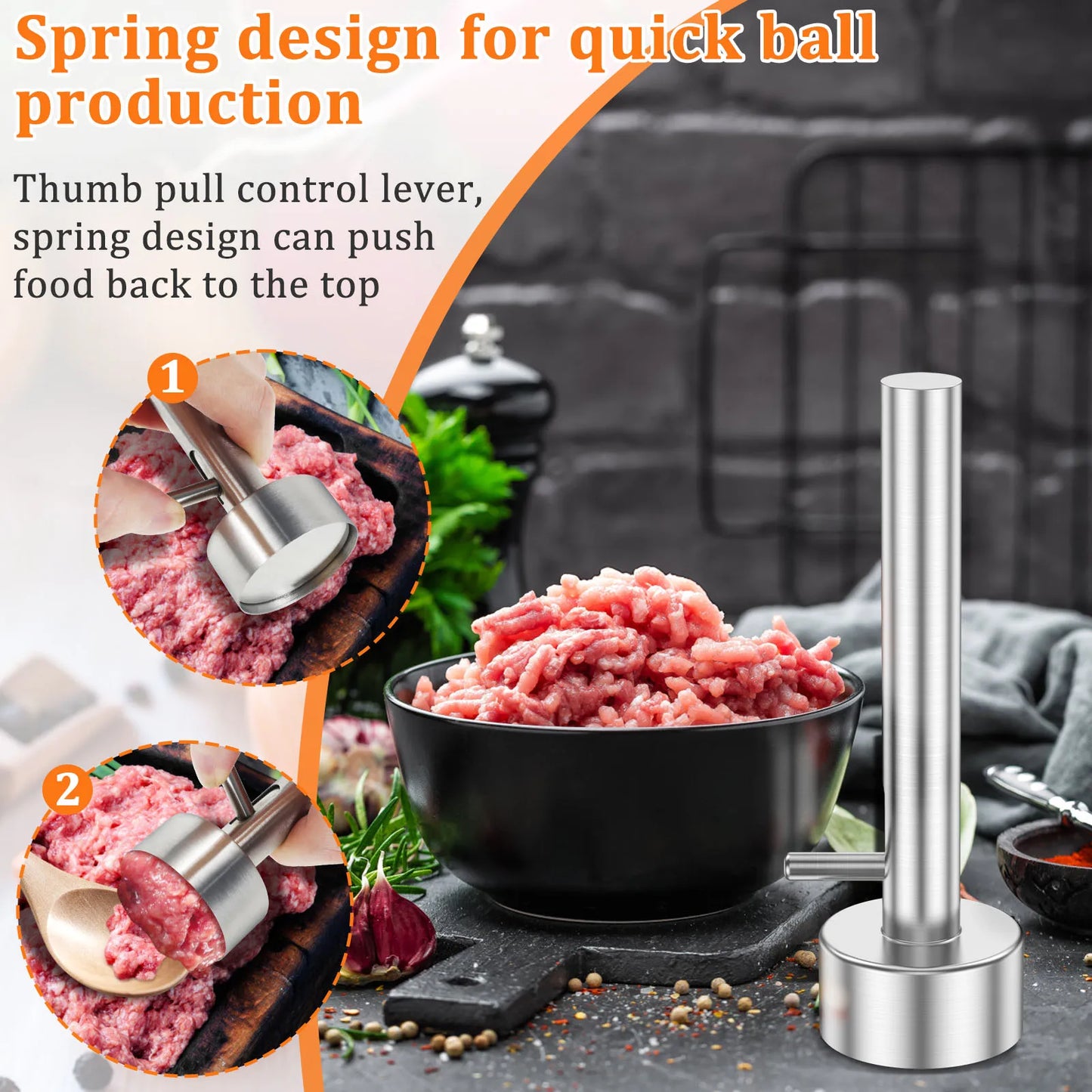 Ergonomischer Edelstahl-Falafel- und Fleischbällchen-Hersteller, antihaftbeschichtet