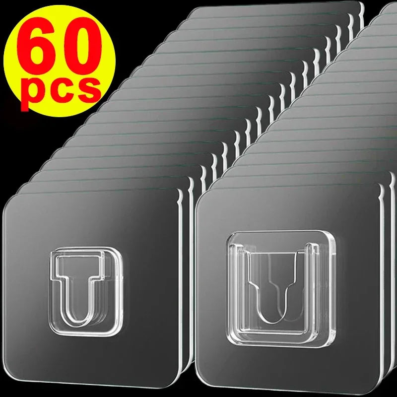 Spurlos - Stark: 6x6 cm transparente doppelseitige Wandhaken in 10 Paaren