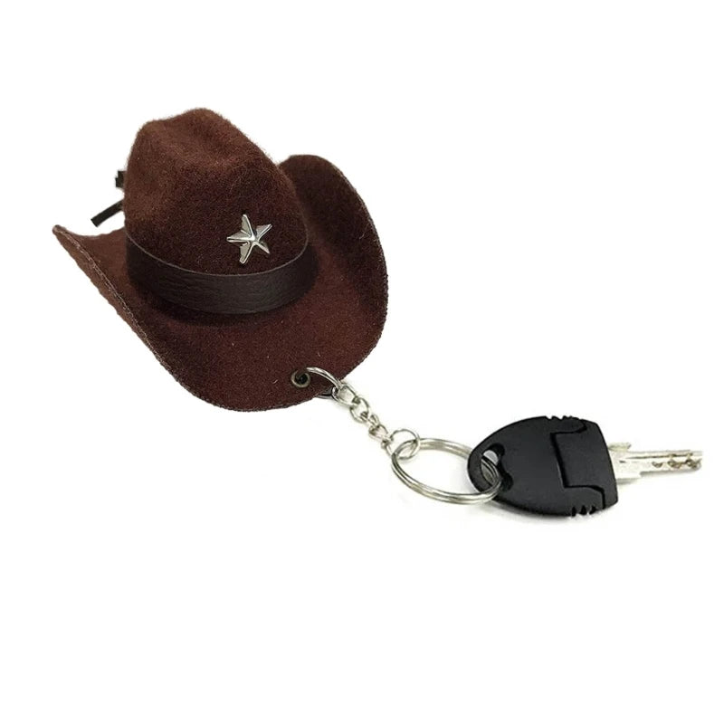 Langlebiger Cowboyhut-Schlüsselanhänger aus Lederlegierung in Schwarz, Braun - Khaki