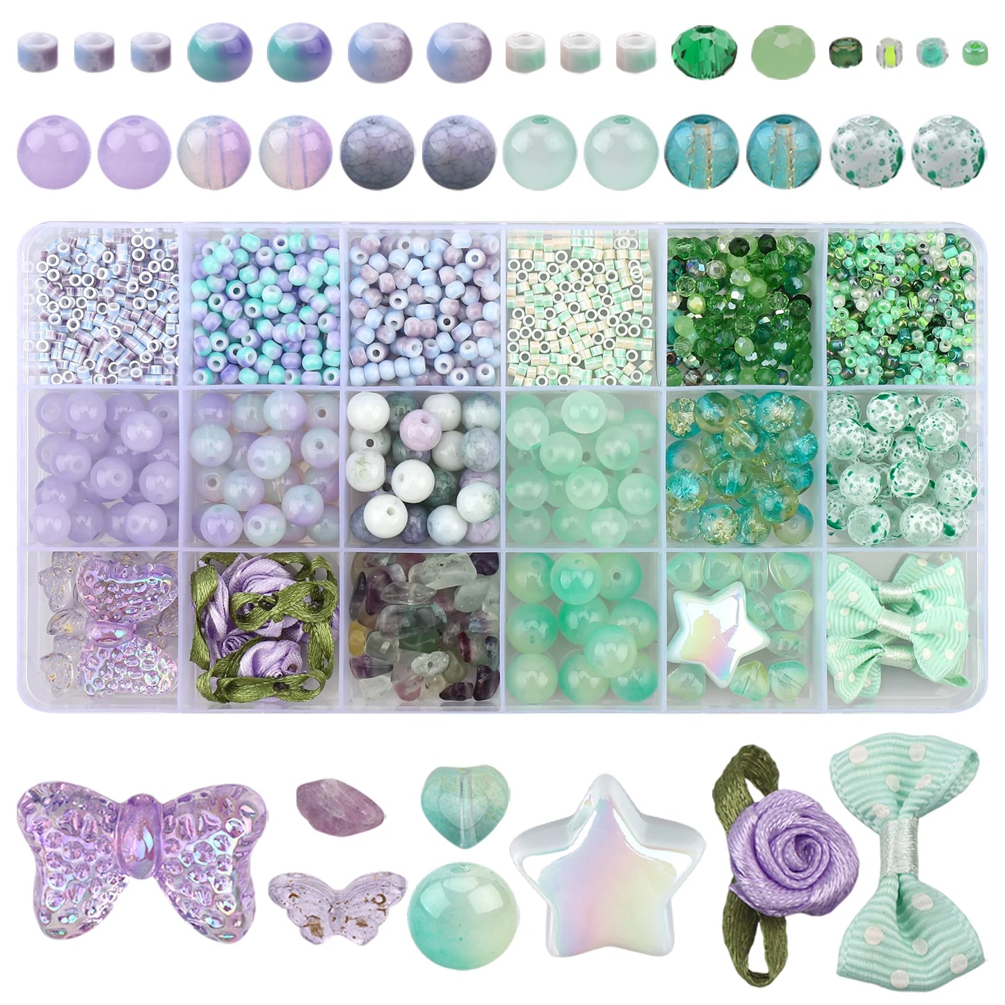 Glasperlen Herzform DIY Schmuck Set für Armband Ohrring Halskette