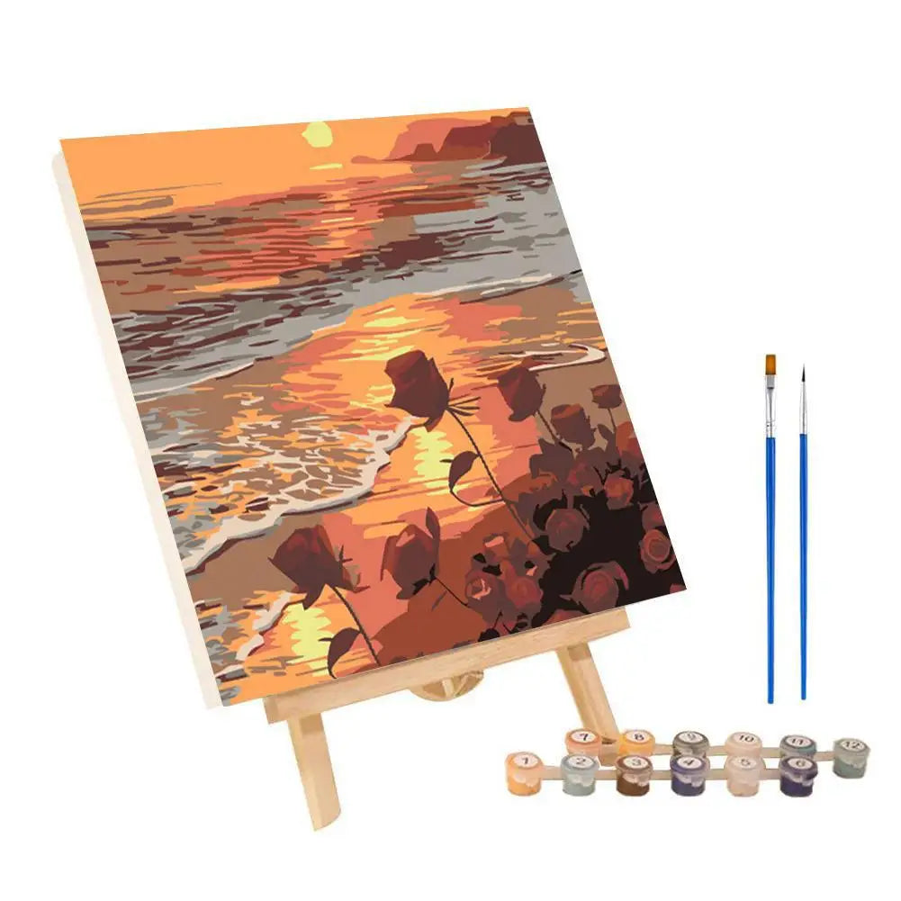 Malen nach Zahlen Kit Landschaft Abstrakter Sonnenuntergang mit Acrylfarbe