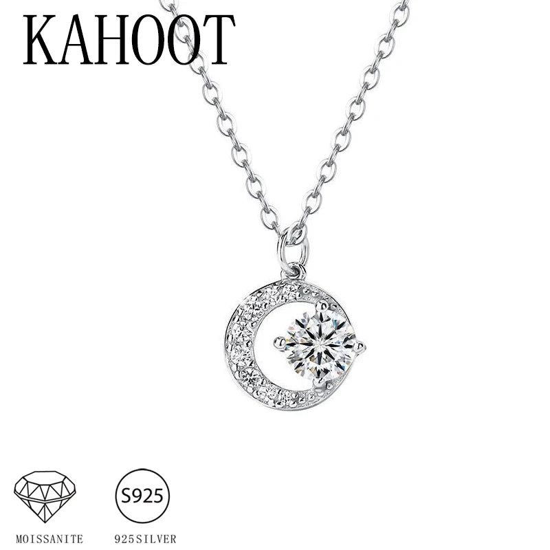 Funkelnde Moissanit Halskette 925 Silber Mond Design Anhänger