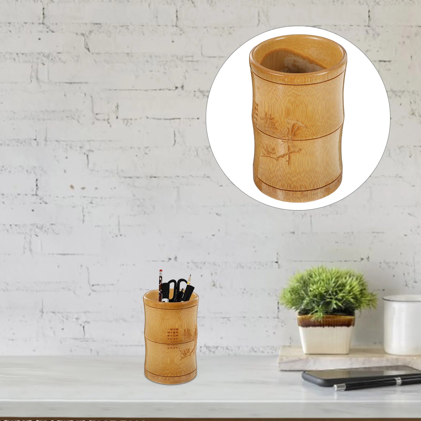 Bambus Stifthalter Schreibtisch Organizer Behälter für Büro und Make-up