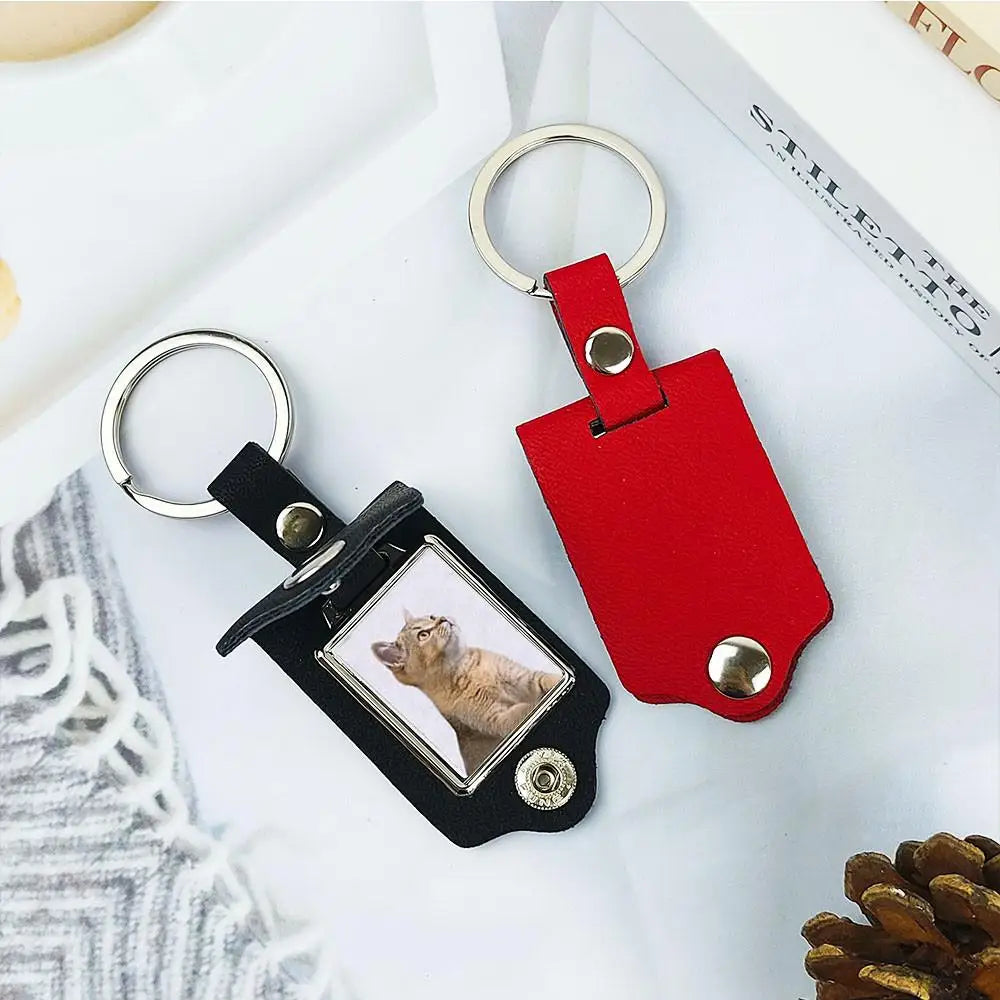 Vintage Leder Foto Schlüsselbund mit O-Schnalle für Familien und Geschenke