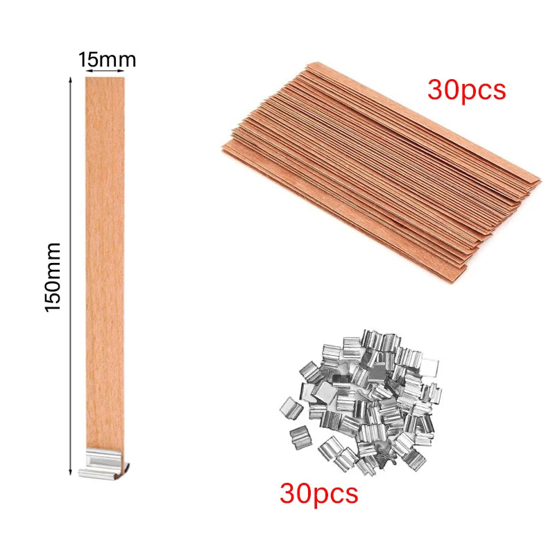 Kerzendocht Holz mit Clip Basis 30 oder 50 Stück Rauchfrei für DIY Kerzen