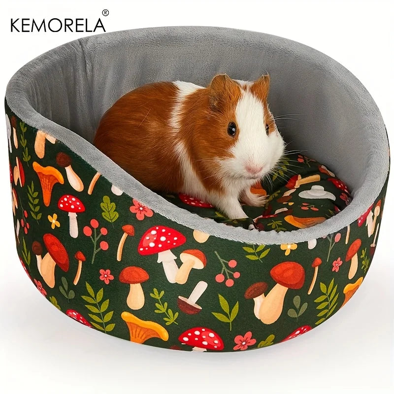 KEMORELA Gemütliches Meerschweinchenbett, weiches, waschbares Kuschelbett für kleine Haustiere mit dickem, abnehmbarem Polster, dunkelgrünes Pilzblattmuster-Yabubest - Home & More