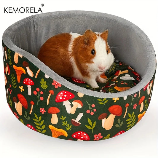 KEMORELA Gemütliches Meerschweinchenbett, weiches, waschbares Kuschelbett für kleine Haustiere mit dickem, abnehmbarem Polster, dunkelgrünes Pilzblattmuster-Yabubest - Home & More