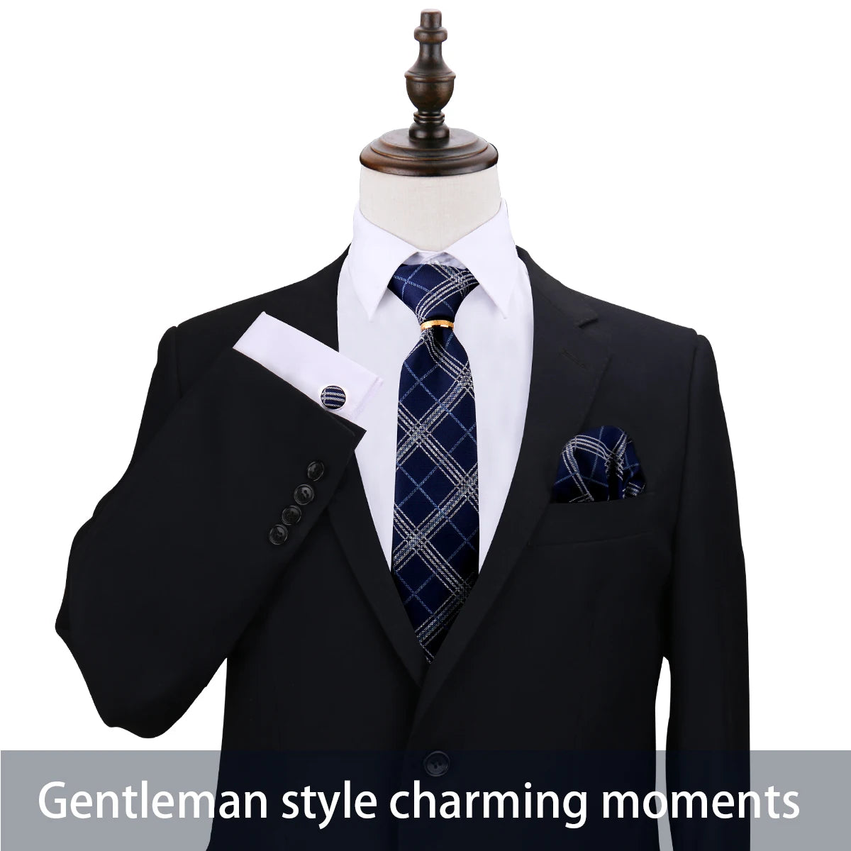 Herren Krawattenset Gold Ring, Manschettenknöpfe, Einstecktuch Festlich