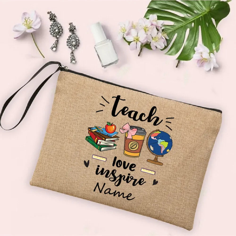 Personalisierte Leinwand Make up Tasche Regenbogen Design