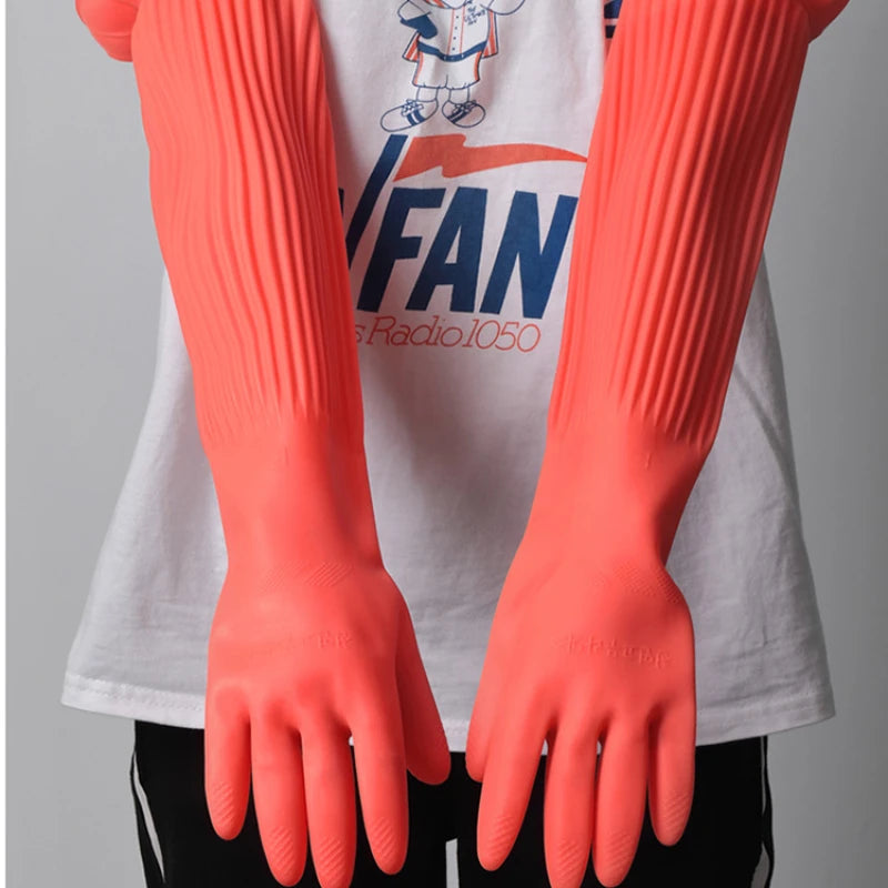 1 Paar verlängerte Silikon Geschirrspülhandschuhe mit Reinigungseffekt