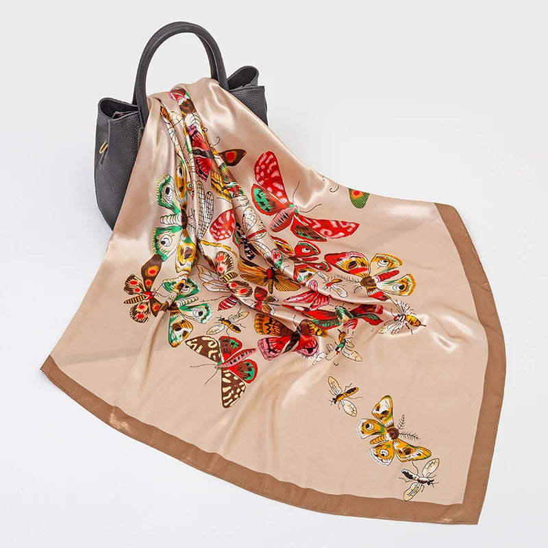 2024 seide Schal Quadrat Schal Für Frauen Drucken Stirnband Foulard Satin Hijab Haar Bands Halstuch Weibliche Kopf Wraps Bandana