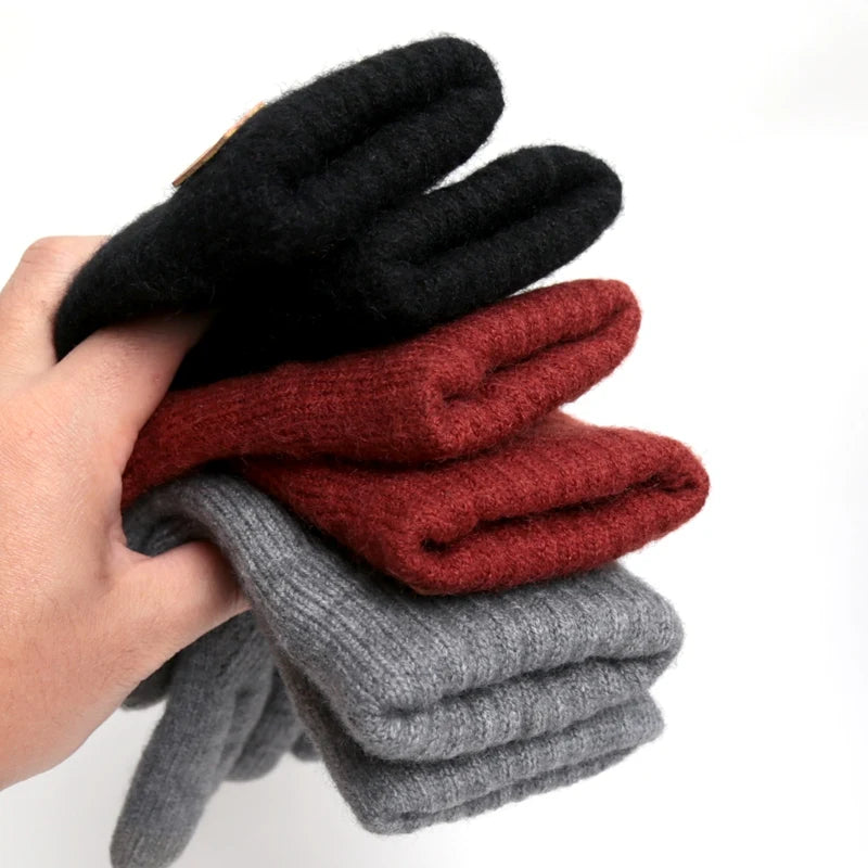 Warme Damen Alpaka Strickhandschuhe mit Fleecefutter und Touchscreen