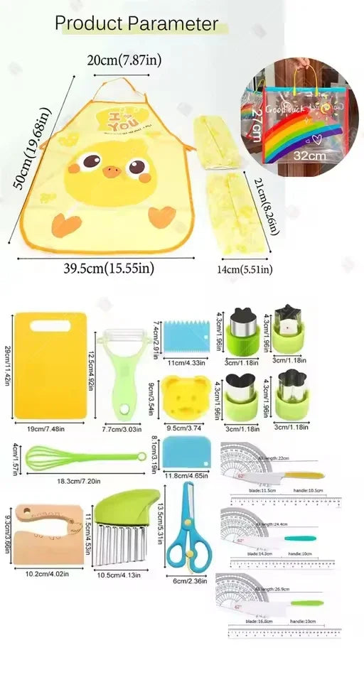 9-teiliges kindersicheres Kochschneider Messer Set mit Schälern und Schneidebrettern