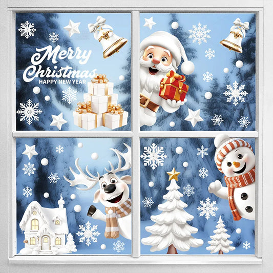 9-teiliges Weihnachts Fensteraufkleber Set mit Santa Claus, Rentier und Baum