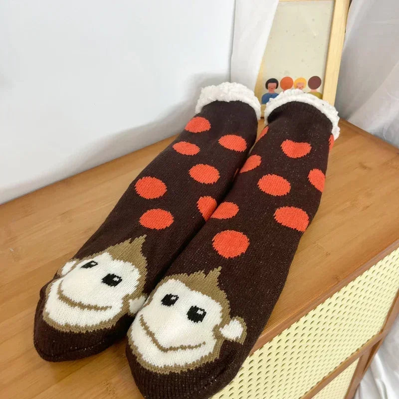 2er Set flauschige Damen Thermo-Socken rutschfest warm Plüsch Weihnachten