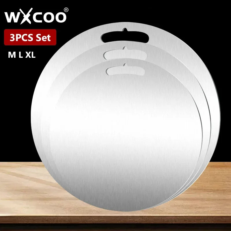 Doppelseitiges rundes Edelstahl Schneidebrett für Gemüse Obst und Fleisch