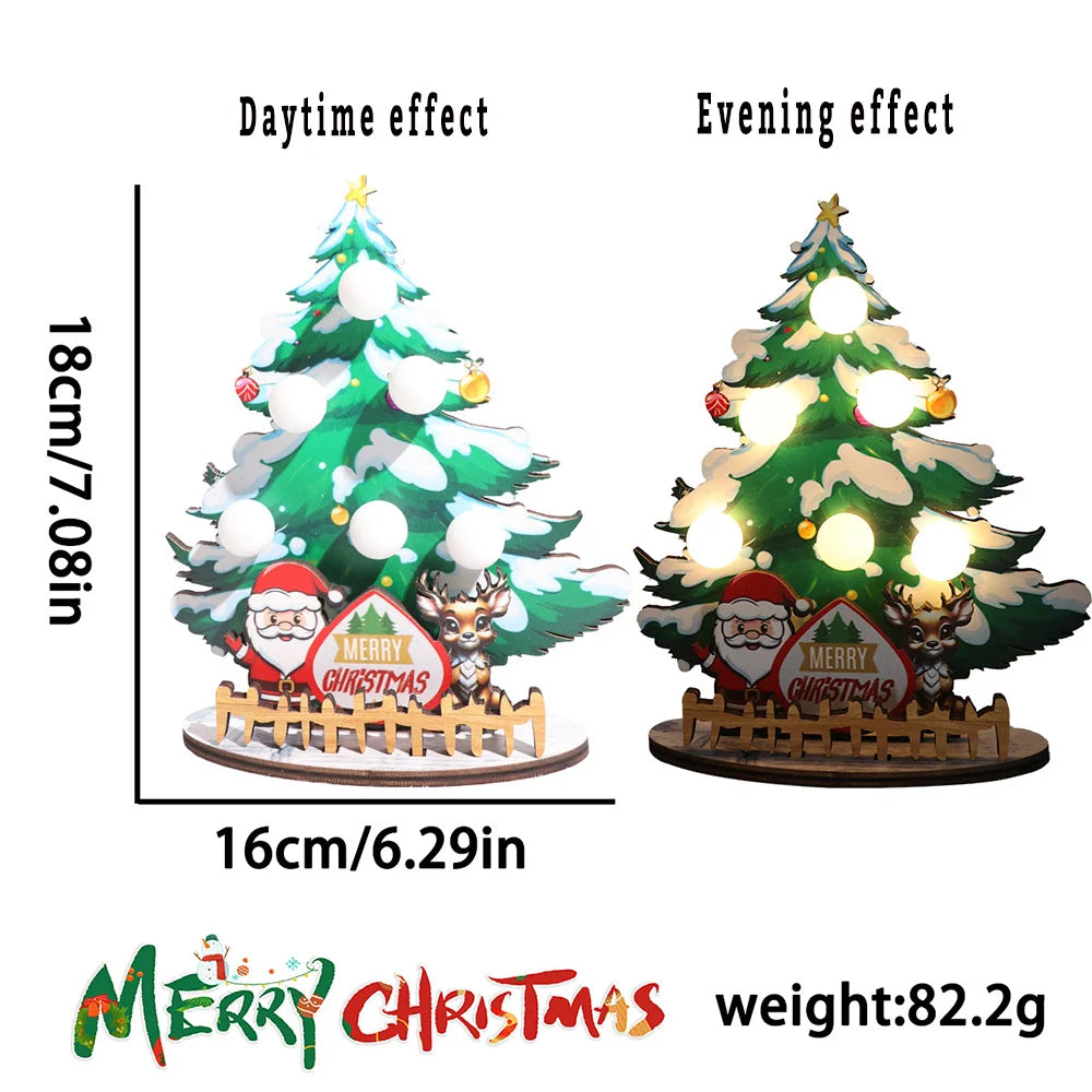 Weihnachtsbaum-Tischdekoration mit Lichtern, kreative DIY-Holzdeko