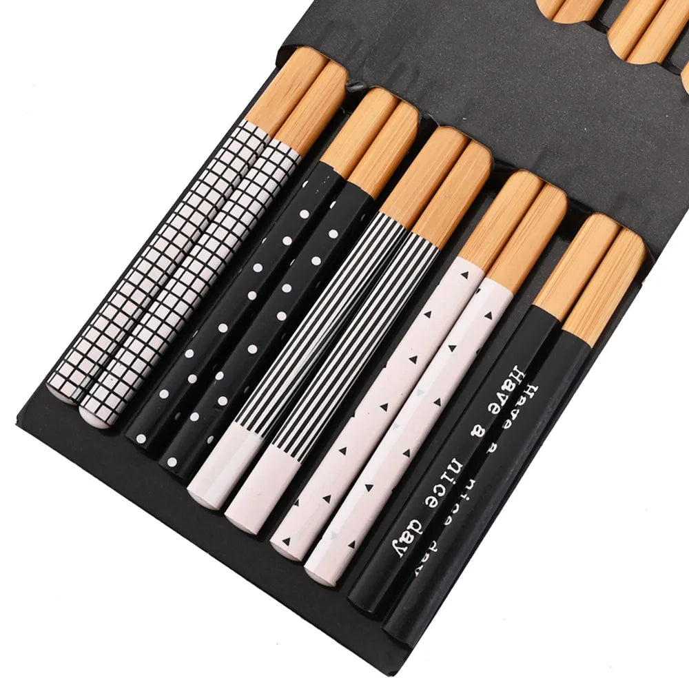5 Paar Wiederverwendbare Bambus Essstäbchen – Japanischer Naturholz Stil
