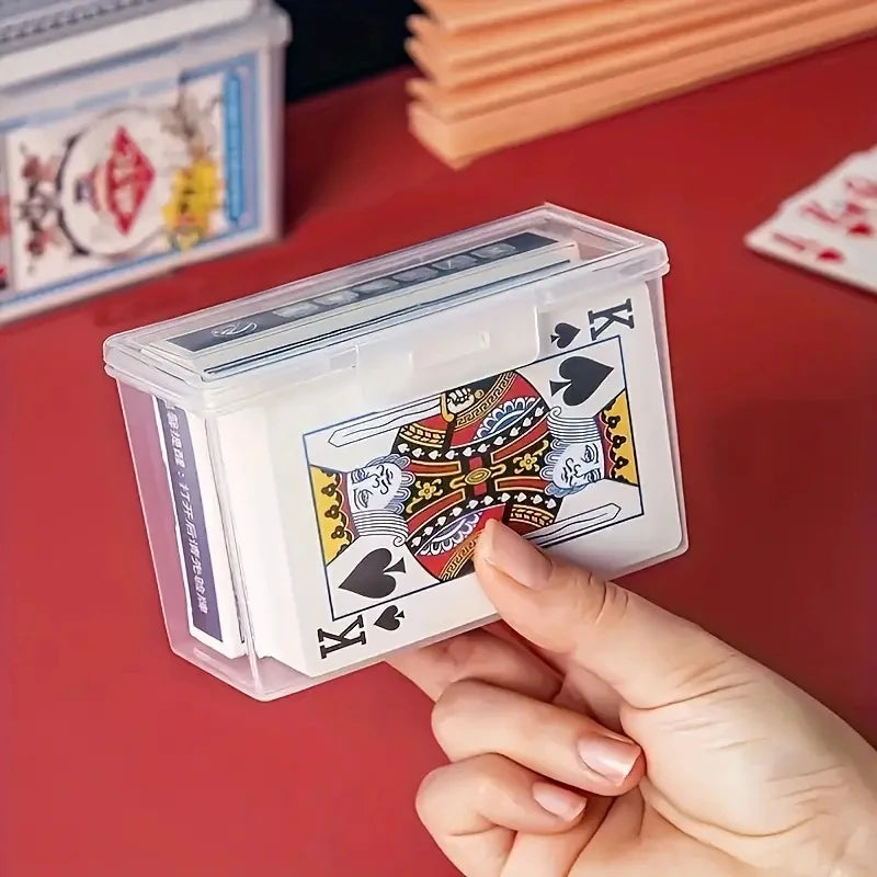 Transparente Kunststoff-Spielkartenbox mit Fotohalter – strapazierfähig - kompakt