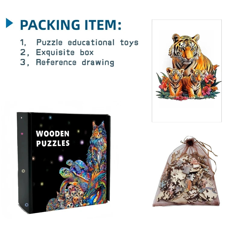 3D-Tiger-Puzzle aus Holz – Gehirntraining für Erwachsene & Kinder-Yabubest - Home & More