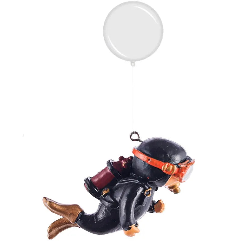 Aquarium Harz Deko Set: Mini Taucher mit Schwimmkugel & Leucht-Effekt