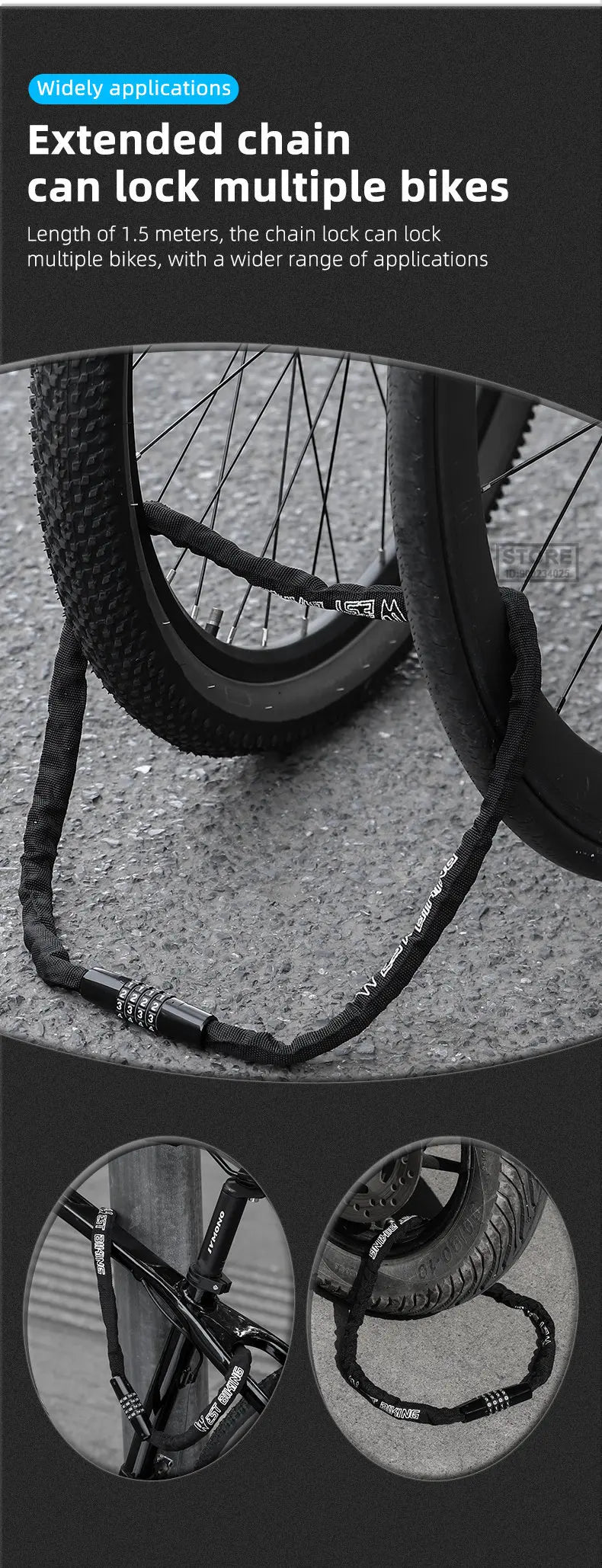 Langlebiges Fahrrad Kettenschloss mit 4 Stelligem Zahlencode