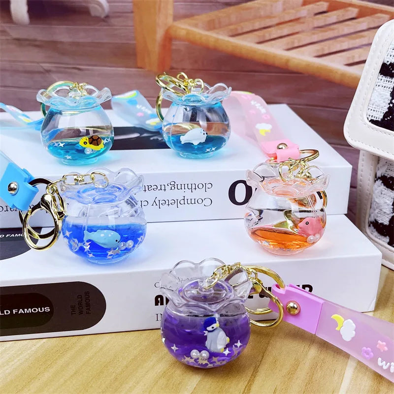 Niedlicher Ozean schwimmender Acryl Schlüsselanhänger mit Tasche Anhänger