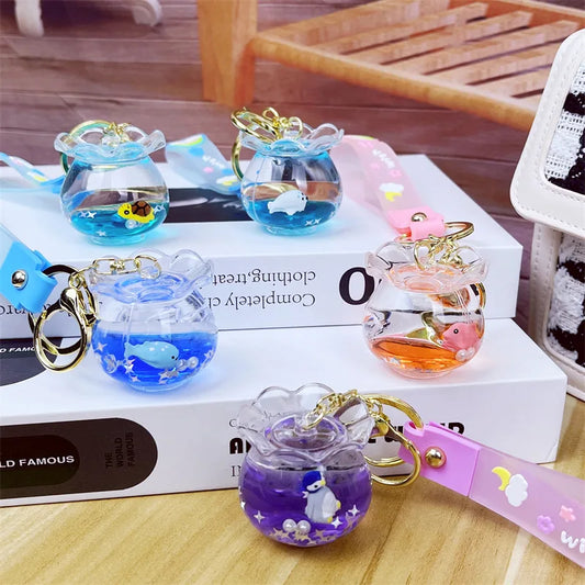 Niedlicher Ozean schwimmender Acryl Schlüsselanhänger mit Tasche Anhänger