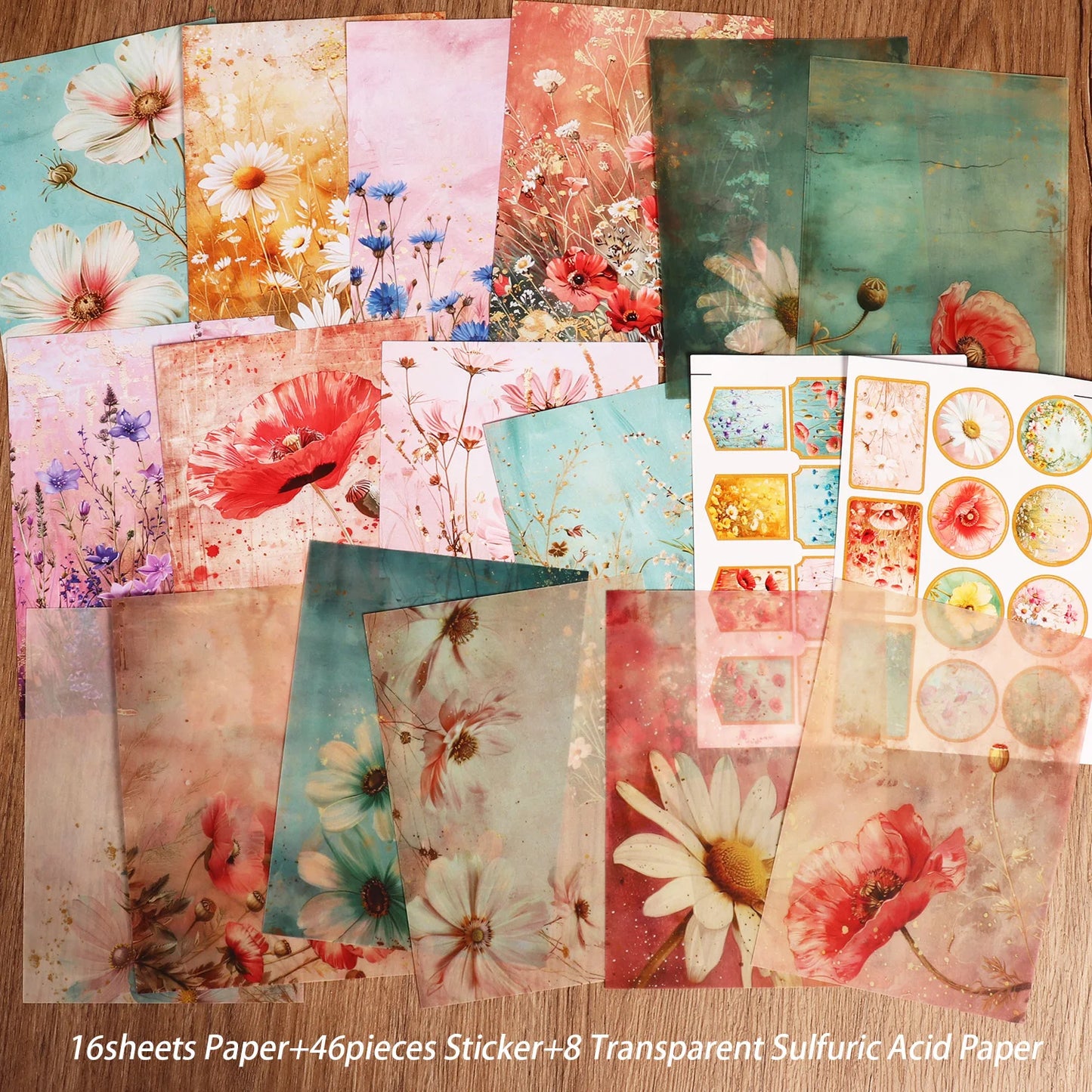 16-teiliges Bastelpapier-Set mit Aufklebern für Scrapbooking - DIY