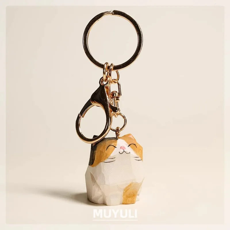 Handgeschnitzte Holz Katze Figur – Dekoration für Regal & Schreibtisch