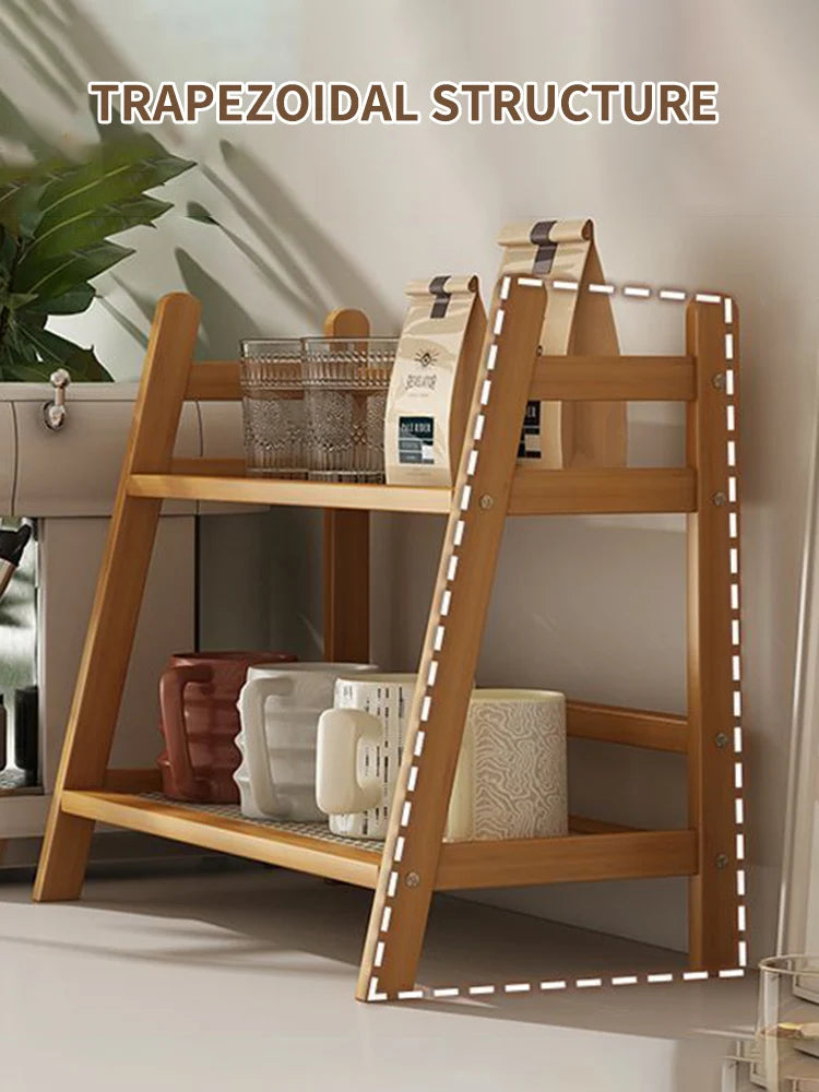 Praktisches 2-lagiges Bambus-Regal für vielseitige Aufbewahrung