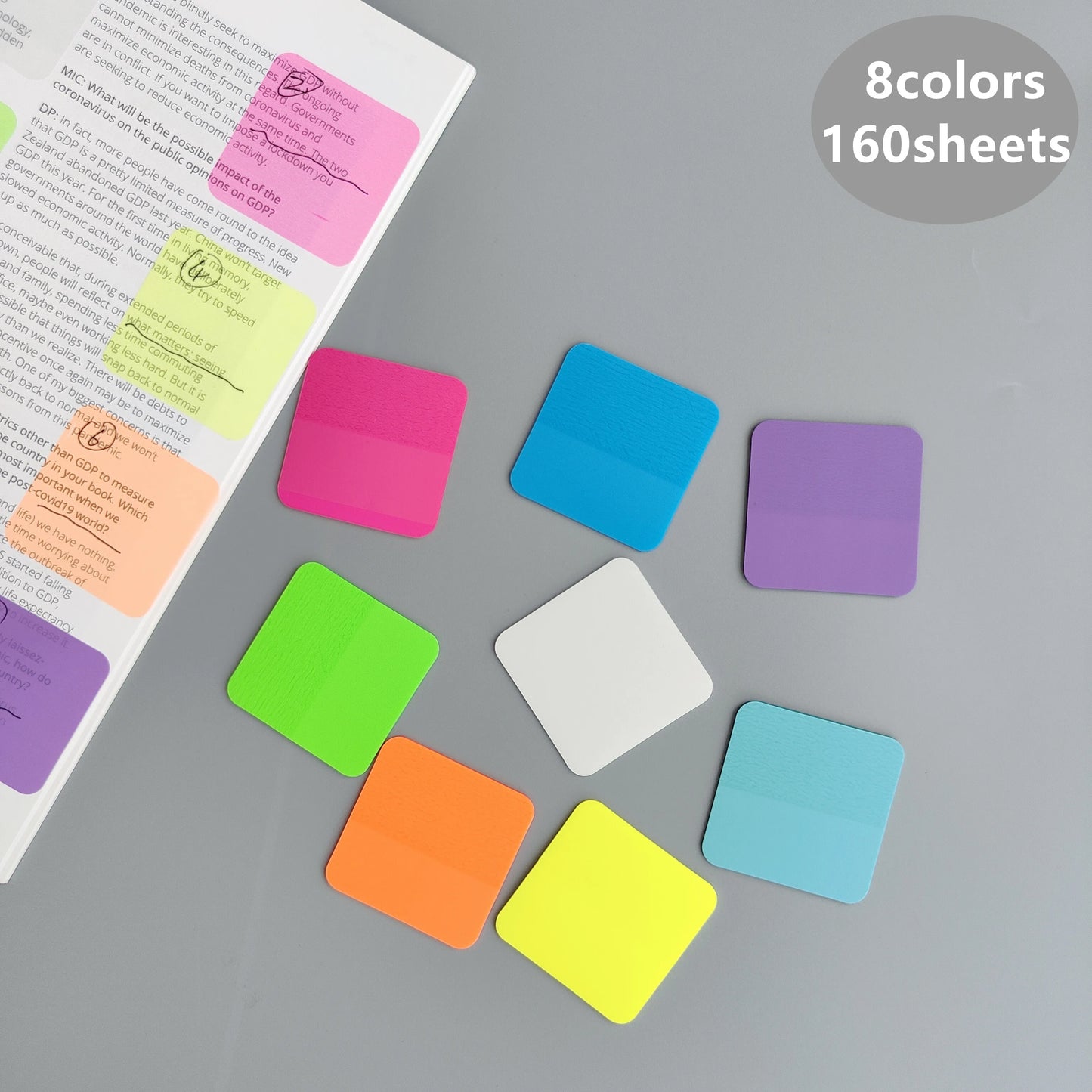 Transparente Haftnotizen Notizblöcke, 160 Blatt 8 Farben, Selbstklebend Büro Schule
