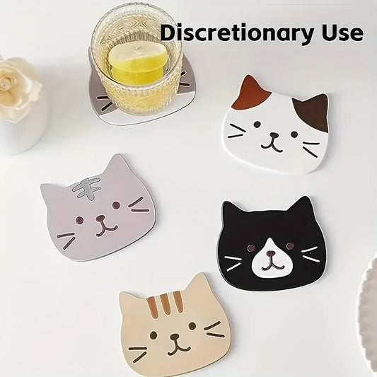5er Set Süße Katzen Silikon Untersetzer für Tassen und Getränke