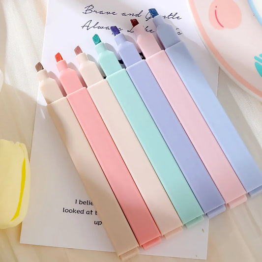 Kawaii Pastell Textmarker Set - 6 Farben für Schule und Notizen
