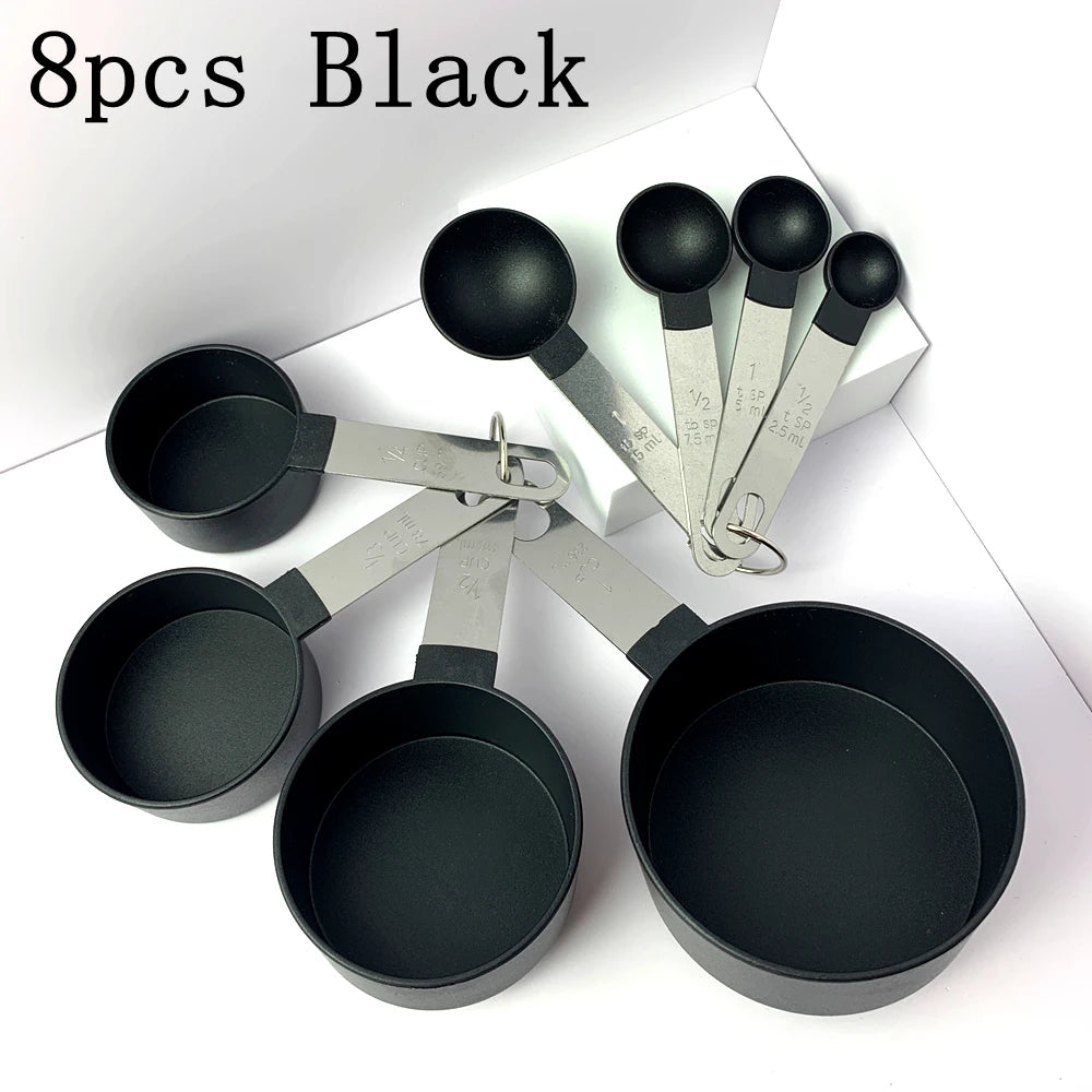 4 Teiliges Messbecher und Messlöffel Set mit Edelstahlgriff